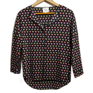 I. Madeline Size M Black Colorful Owl Novelty Print High Low Tunic Top
